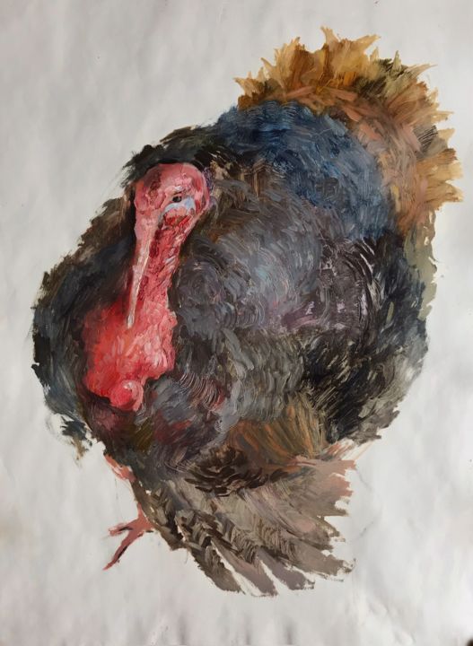 Pittura intitolato "The turkey" da Vitalya Kriuchkova, Opera d'arte originale, Olio