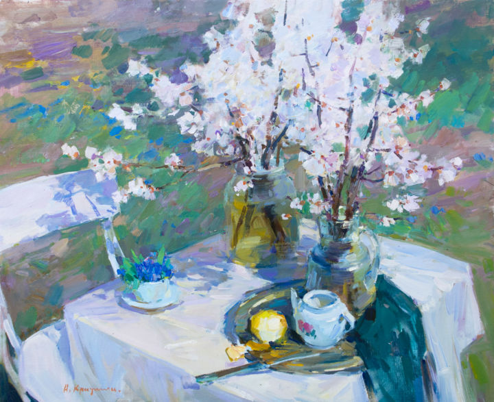 Painting titled "Spring Still Life" by Aleksander Kryushyn, Original Artwork, Oil