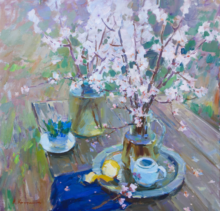 Painting titled "Spring mood" by Aleksander Kryushyn, Original Artwork, Oil