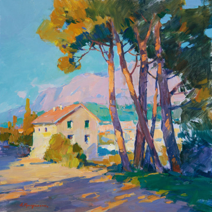 Painting titled "Evening sun light i…" by Aleksander Kryushyn, Original Artwork, Oil