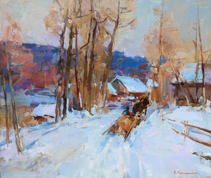 Malerei mit dem Titel "Winter Walks at the…" von Aleksander Kryushyn, Original-Kunstwerk, Öl