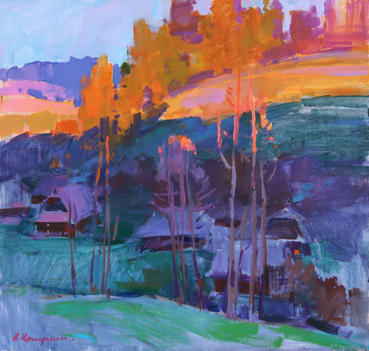 Malerei mit dem Titel "Evening colors" von Aleksander Kryushyn, Original-Kunstwerk, Acryl