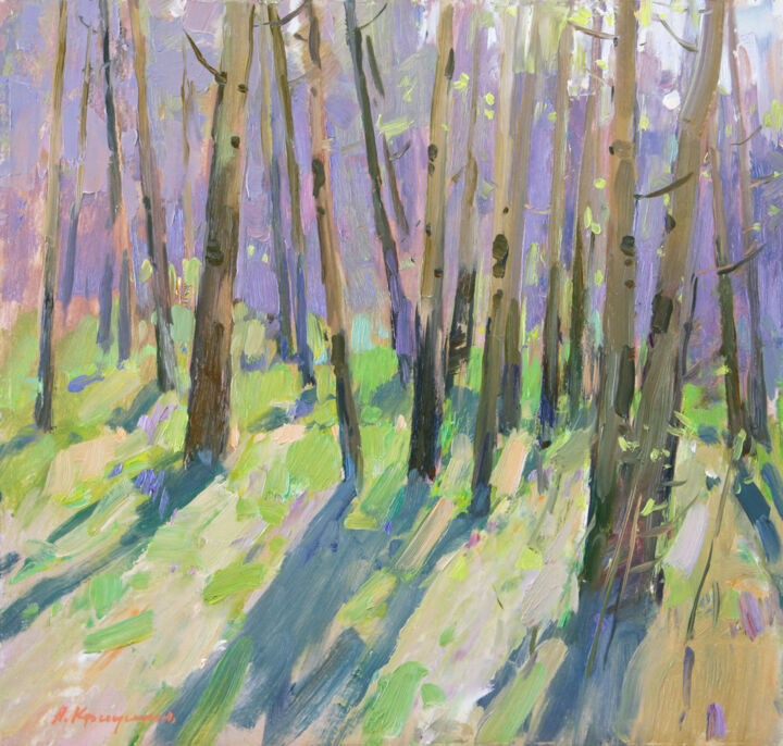 Malerei mit dem Titel "Spring Forest" von Aleksander Kryushyn, Original-Kunstwerk, Öl