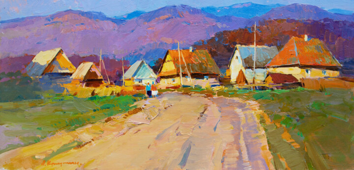 Malerei mit dem Titel "Morning in a Carpat…" von Aleksander Kryushyn, Original-Kunstwerk, Öl