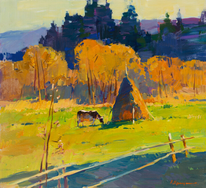 Pintura intitulada "Autumn Meadow" por Aleksander Kryushyn, Obras de arte originais, Óleo