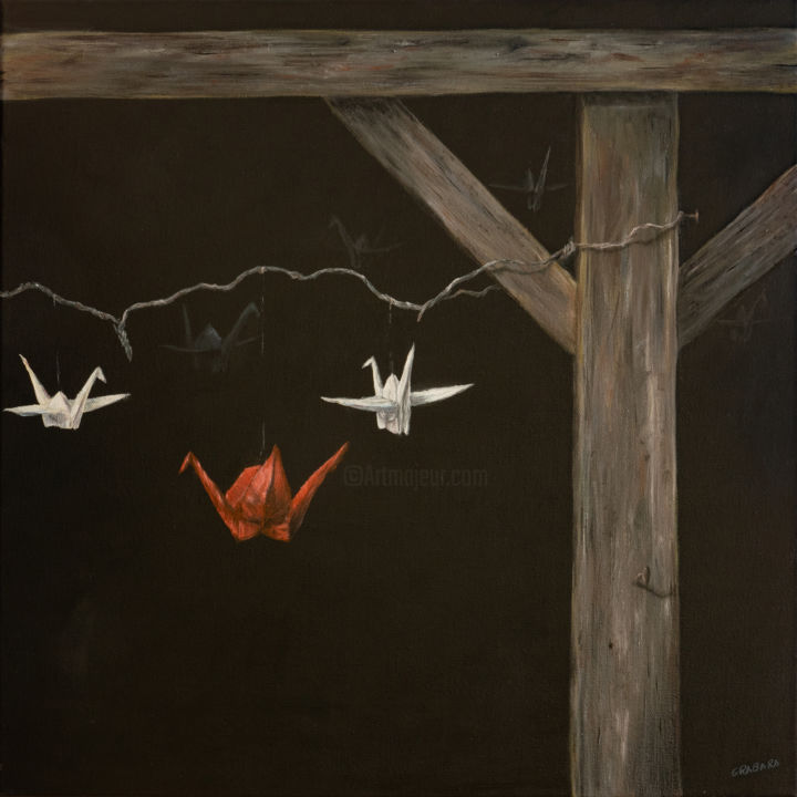 Painting titled "Cranes" by Krzysztof Grabara, Original Art, Acrylic