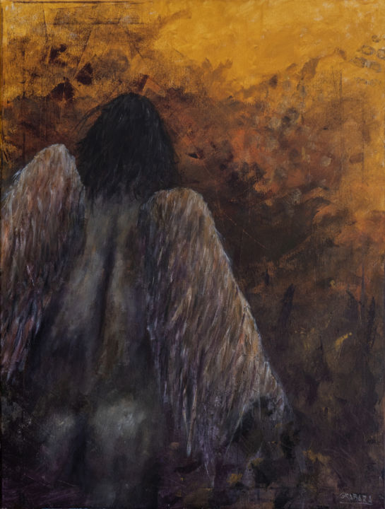 Painting titled "Untitled (angel) fr…" by Krzysztof Grabara, Original Artwork, Acrylic