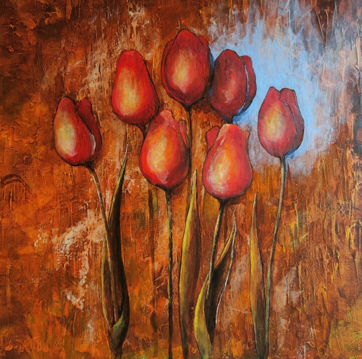 Peinture intitulée "Tulipany" par Krzysztof Bendinger, Œuvre d'art originale, Acrylique