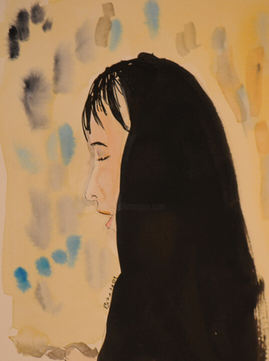 Malarstwo zatytułowany „Jordańska dziewczyna” autorstwa Krzysztof Bobrowski, Oryginalna praca, Akwarela