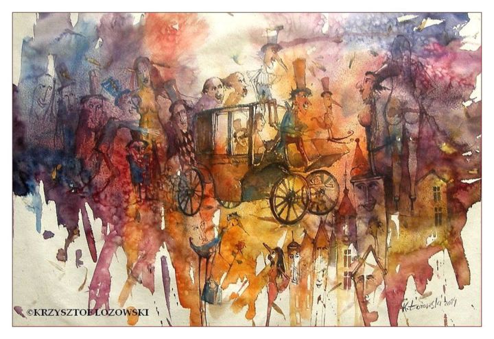 Картина под названием "Na bal jedziemy..." - Krzysztof Lozowski, Подлинное произведение искусства, Акварель