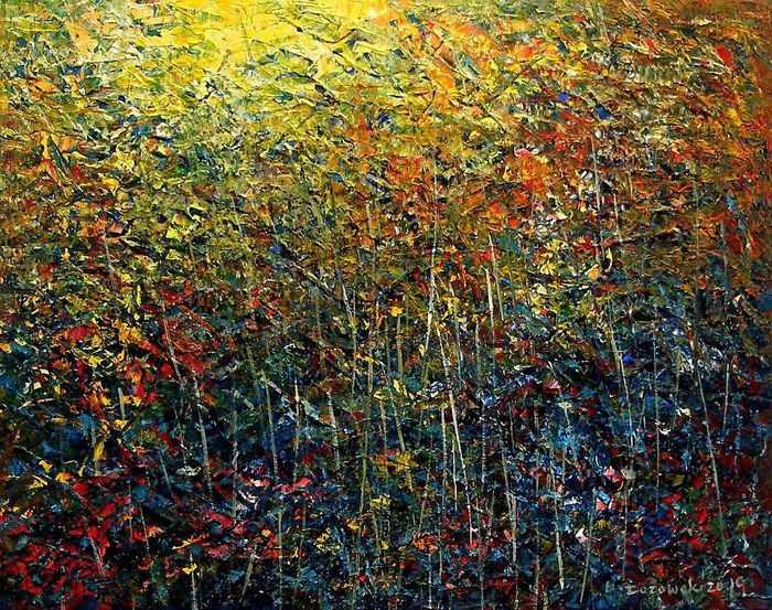 Painting titled "Meadow" by Krzysztof Lozowski, Original Artwork, Acrylic