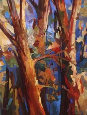 Painting titled "Trees, oil, canvas" by Krzysztof Lozowski, Original Artwork