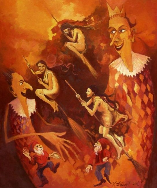 Malarstwo zatytułowany „Lecące czarownice,…” autorstwa Krzysztof Lozowski, Oryginalna praca