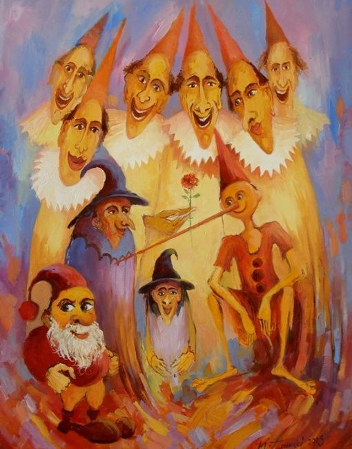 Malarstwo zatytułowany „Pinokio i czarodzie…” autorstwa Krzysztof Lozowski, Oryginalna praca