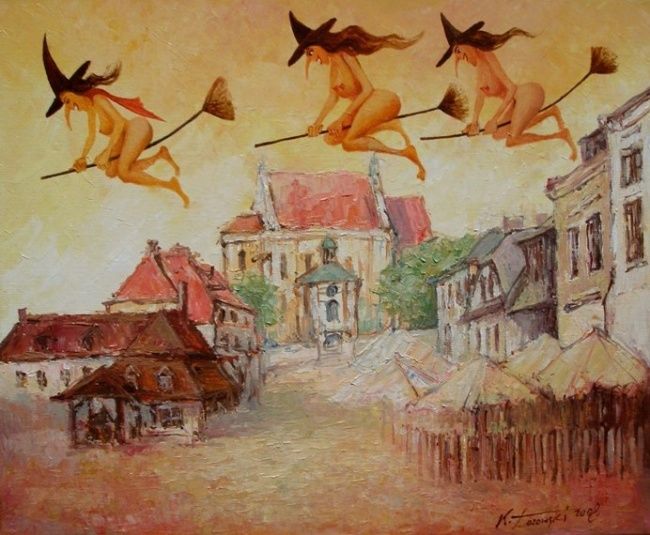 Malarstwo zatytułowany „Przelot czarownic n…” autorstwa Krzysztof Lozowski, Oryginalna praca