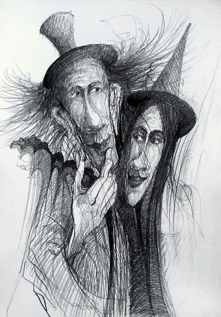 Drawing titled "O czym myśli...." by Krzysztof Lozowski, Original Artwork