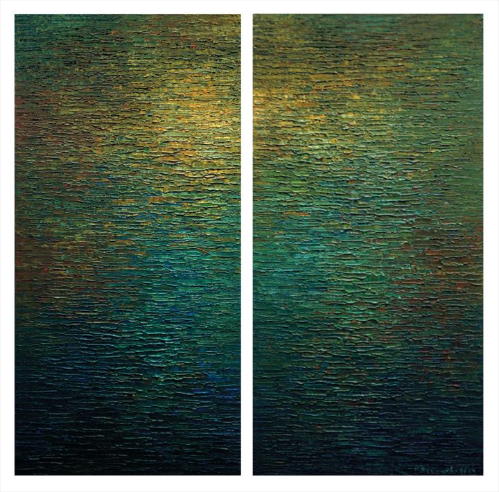 Pintura titulada "Water, Diptych XXXVI" por Krzysztof Lozowski, Obra de arte original, Acrílico