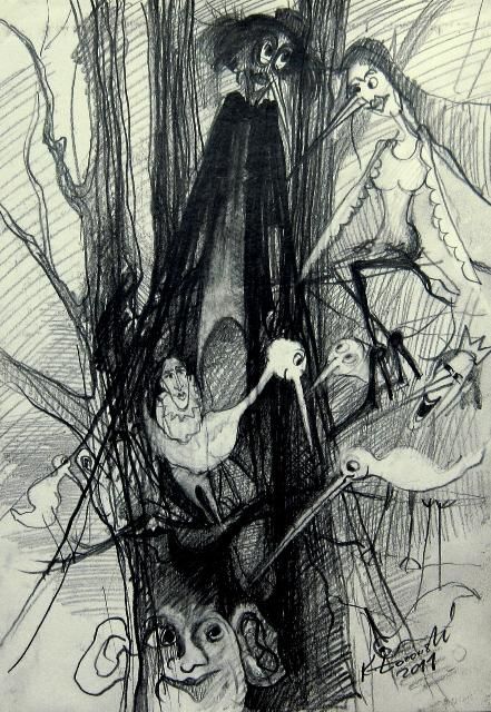Drawing titled "Ptaki pokraki / Bir…" by Krzysztof Lozowski, Original Artwork