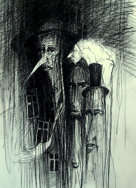 Rysunek zatytułowany „Starsza pani w parku” autorstwa Krzysztof Lozowski, Oryginalna praca