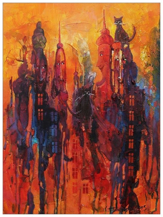 Peinture intitulée "Miasto Kiciora II /…" par Krzysztof Lozowski, Œuvre d'art originale, Acrylique