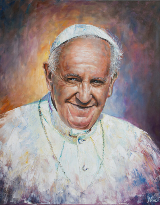 Painting titled "Papa Francesco" by Krzysztof Slemp (NOEL), Original Artwork, Oil