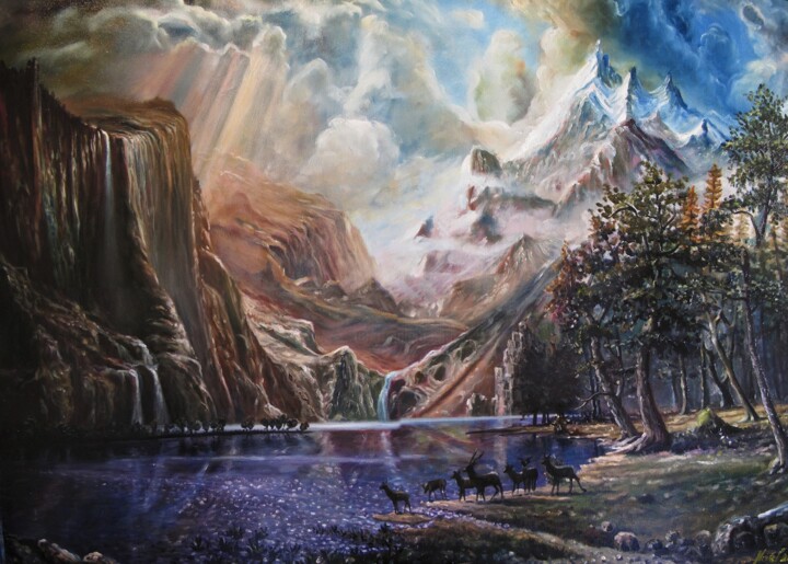 Peinture intitulée "lago-in-montagna.jpg" par Krzysztof Slemp (NOEL), Œuvre d'art originale