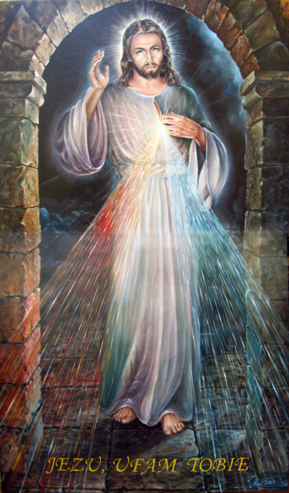 Painting titled "jezus-milosierny.jpg" by Krzysztof Slemp (NOEL), Original Artwork