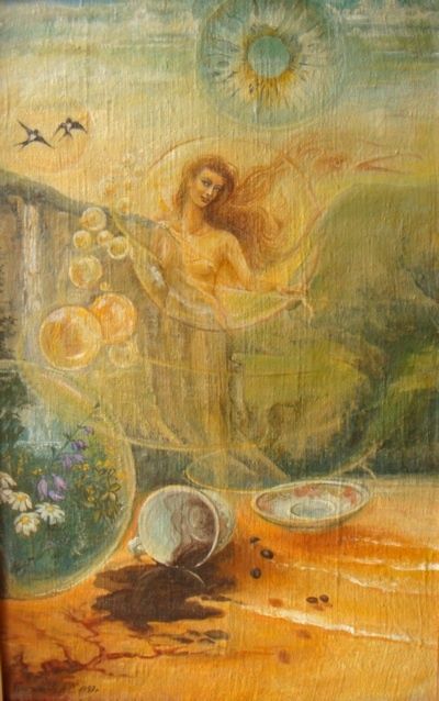 Картина под названием "Золотая вода" - Ksandro, Подлинное произведение искусства, Масло