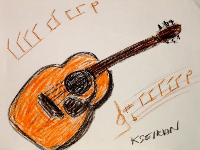 Malerei mit dem Titel "Guitare classique" von Kseiran, Original-Kunstwerk, Öl