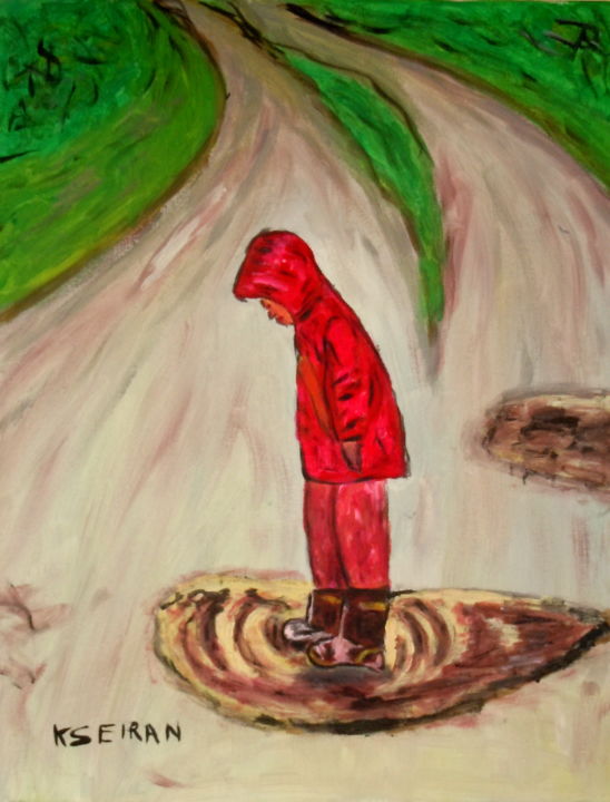 Peinture intitulée "Un enfant sur le ch…" par Kseiran, Œuvre d'art originale, Huile