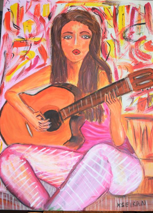 Malerei mit dem Titel "La musicienne" von Kseiran, Original-Kunstwerk, Acryl