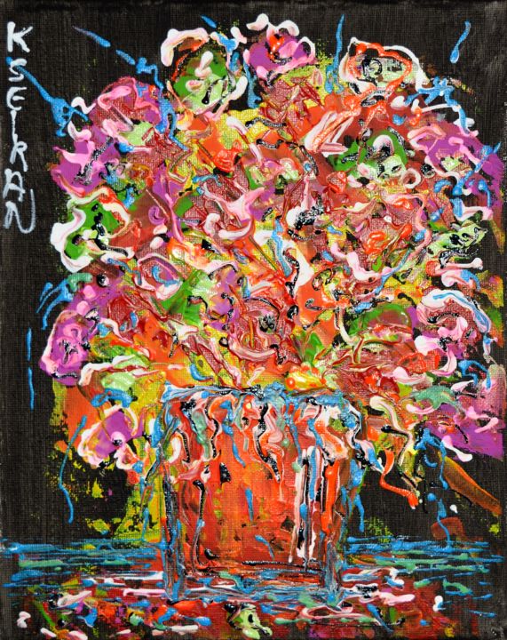 Painting titled "abstrait de fleures" by Kseiran, Original Artwork