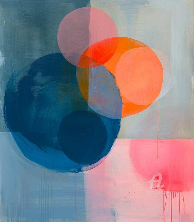 Digital Arts titled "Cool Blue Spheres 3" by Kselma Randvald, Original Artwork, Digital Painting