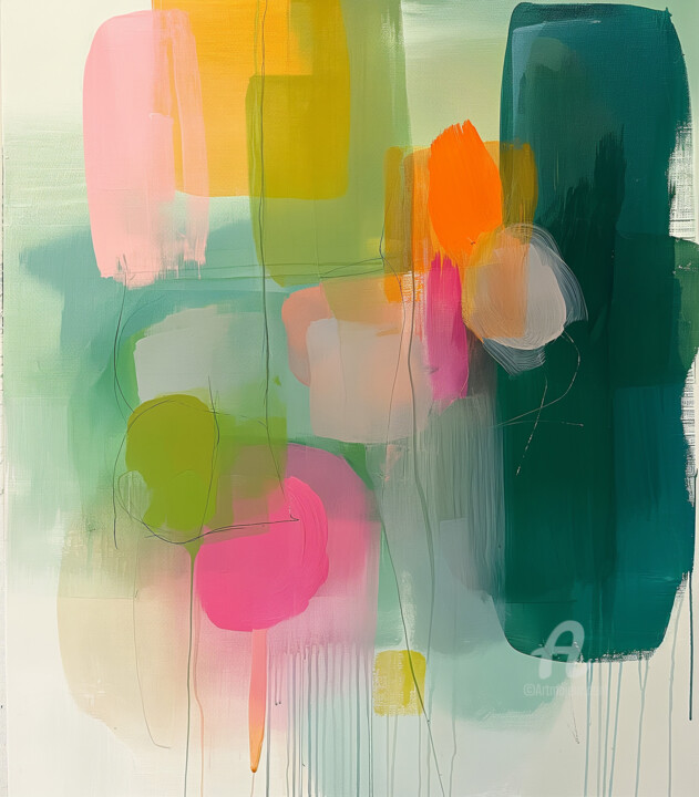 Digital Arts titled "Vibrant Green Abstr…" by Kselma Randvald, Original Artwork, Digital Painting
