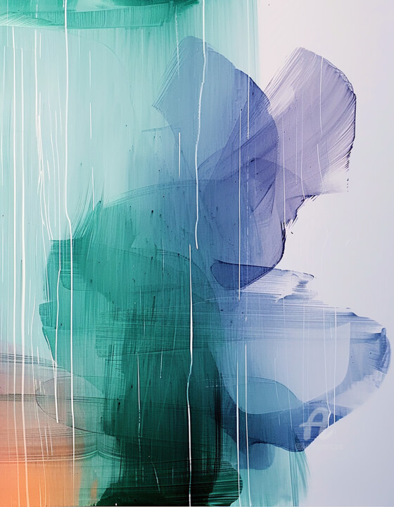 Digital Arts titled "Dance of Blue Ink 1" by Kselma Randvald, Original Artwork, AI generated image