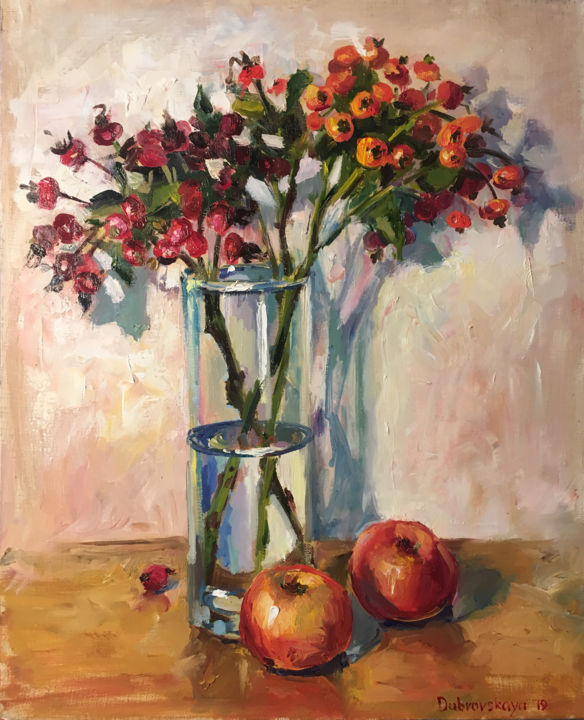 Картина под названием "Rose Hip" - Ksenia Dubrovskaya, Подлинное произведение искусства, Масло