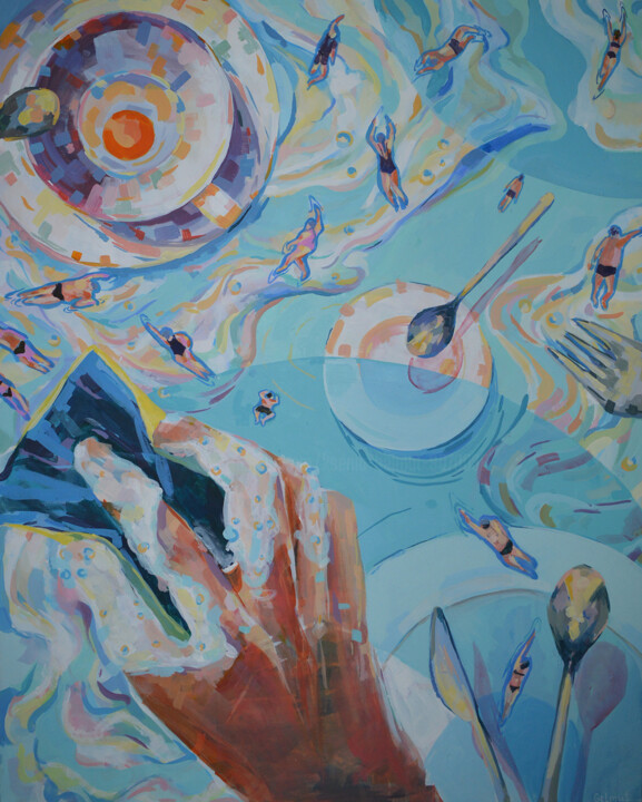 Peinture intitulée "Ты моешь посуду и д…" par Ksenia Helmut, Œuvre d'art originale, Acrylique