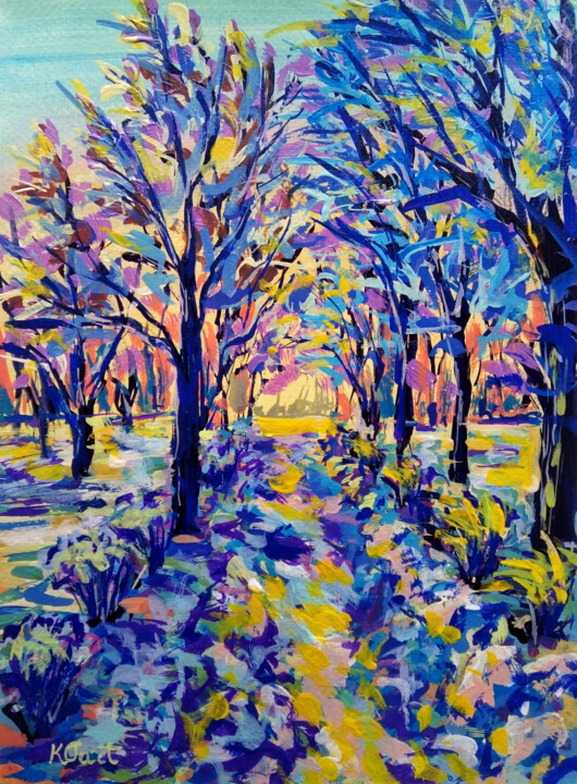 Painting titled "Frosty Morning" by Ksenia Tsyganyuk, Original Artwork, Acrylic