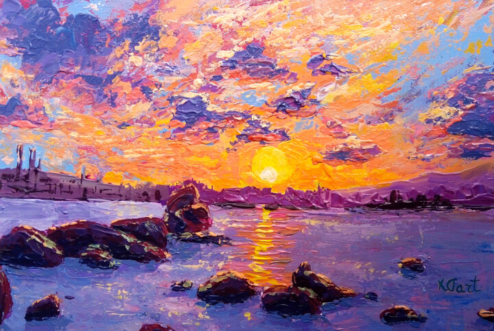Painting titled "Sunny bay" by Ksenia Tsyganyuk, Original Artwork, Acrylic