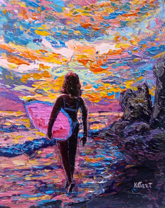 「Evening surfing」というタイトルの絵画 Ksenia Tsyganyukによって, オリジナルのアートワーク, アクリル