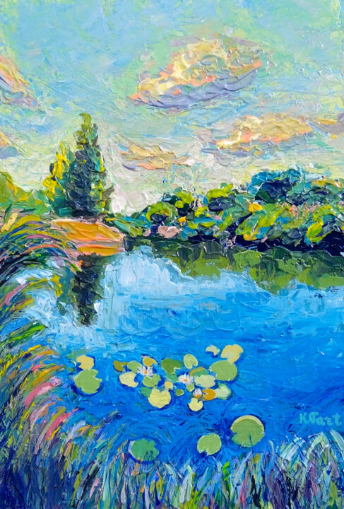 Painting titled "Summer lake" by Ksenia Tsyganyuk, Original Artwork, Acrylic