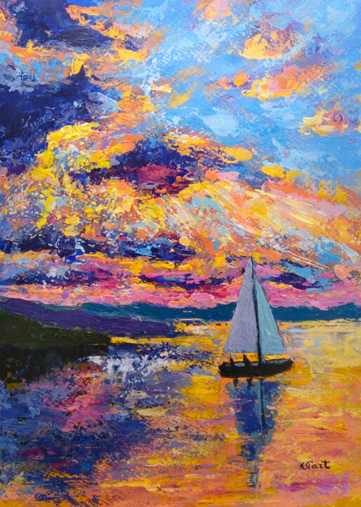 Painting titled "Sunset glory" by Ksenia Tsyganyuk, Original Artwork, Acrylic
