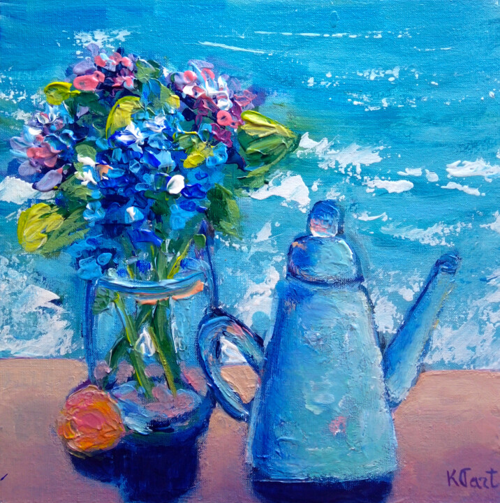 Painting titled "Turquoise day" by Ksenia Tsyganyuk, Original Artwork, Acrylic