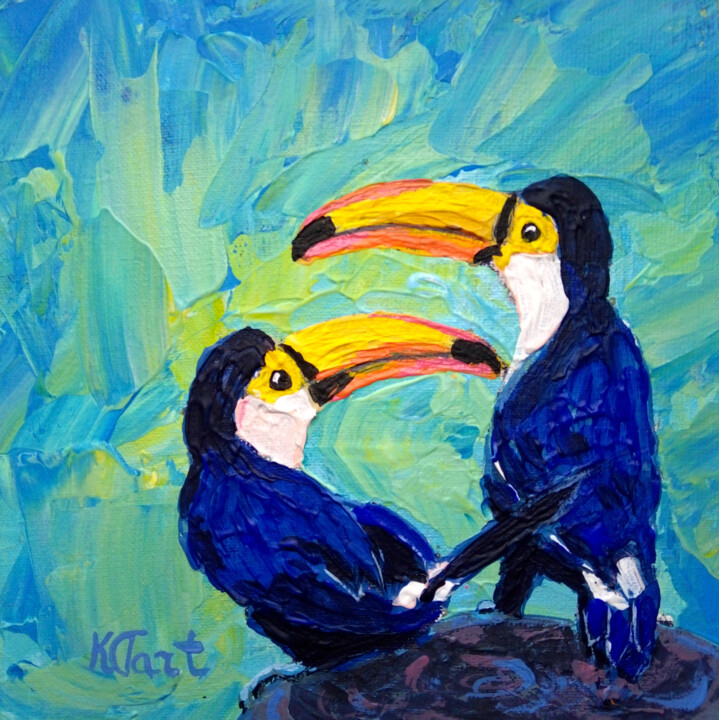 Painting titled "Toco toucans" by Ksenia Tsyganyuk, Original Artwork, Acrylic