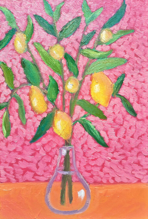 Pintura titulada "Candy lemon still l…" por Ksenia Tsyganyuk, Obra de arte original, Oleo Montado en Cartulina
