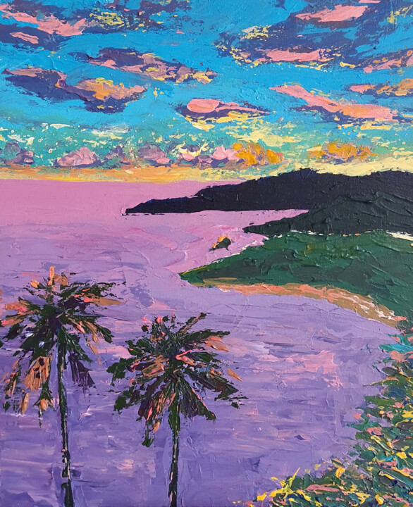 Peinture intitulée "Purple evening on t…" par Ksenia Tsyganyuk, Œuvre d'art originale, Acrylique Monté sur Carton