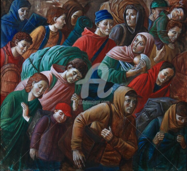 Картина под названием "«Идущие»" - Ксения Власова, Подлинное произведение искусства, Масло