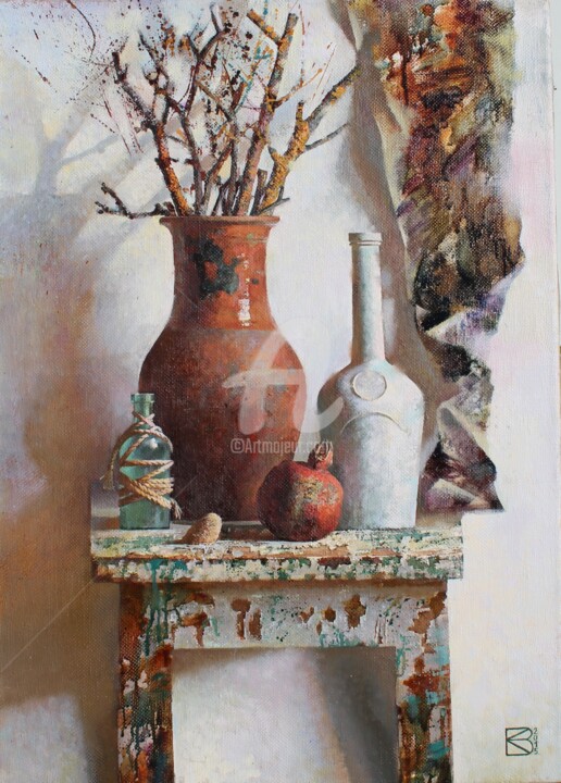 Картина под названием "Натюрморт с гранато…" - Ксения Власова, Подлинное произведение искусства, Масло