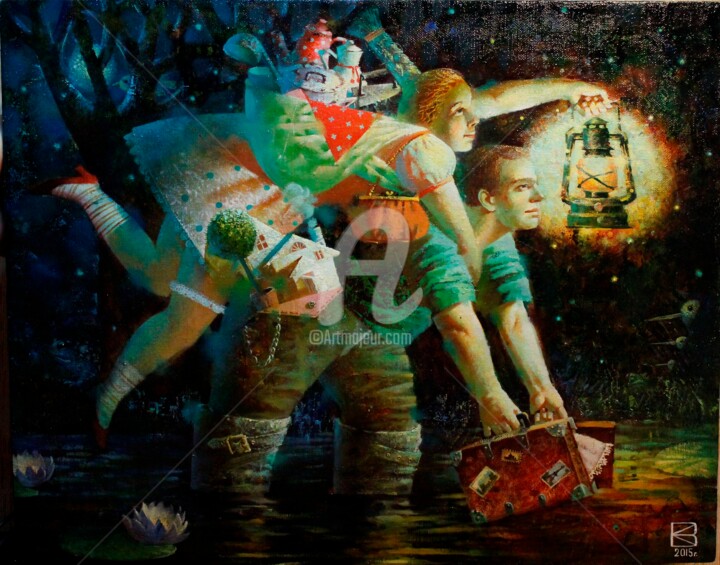 Картина под названием ""Переправа"" - Ксения Власова, Подлинное произведение искусства, Масло