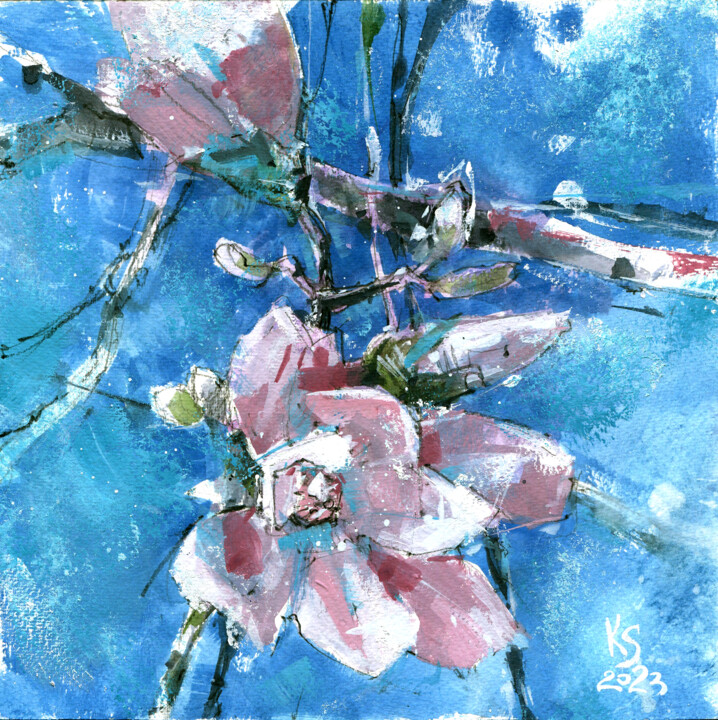 Peinture intitulée ""Blossoming Magnoli…" par Ksenia Selianko, Œuvre d'art originale, Gouache